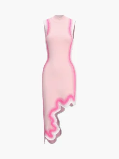 Irregular Wavy Edge Knitted Sleeveless Long Dress