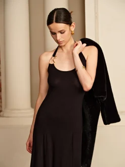 Irregular-Ring Flowy Halter Dress