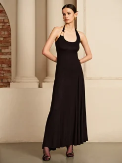 Irregular-Ring Flowy Halter Dress