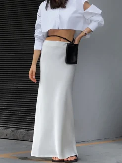 Ivory Glow Satin Maxi Skirt