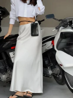 Ivory Glow Satin Maxi Skirt