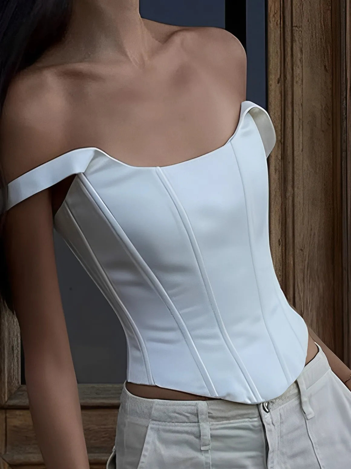 Ivory Glow Tied Crop Corset Top