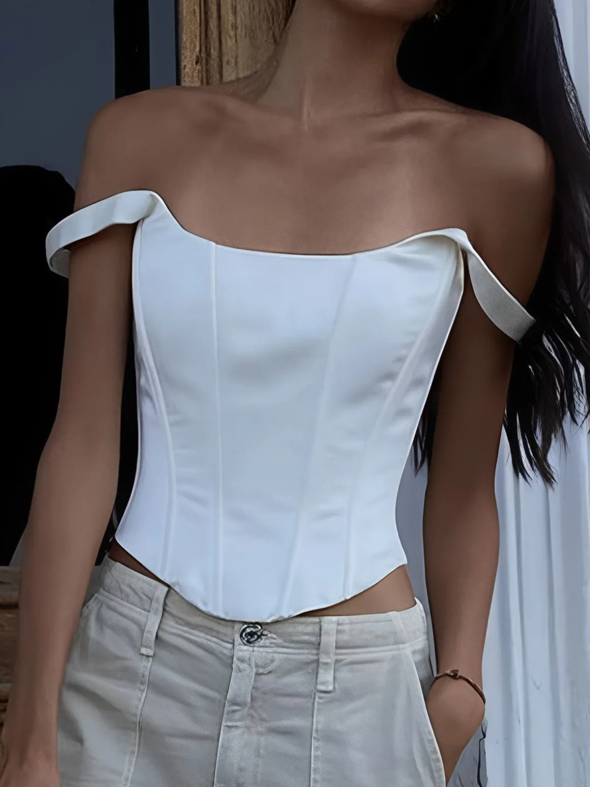 Ivory Glow Tied Crop Corset Top