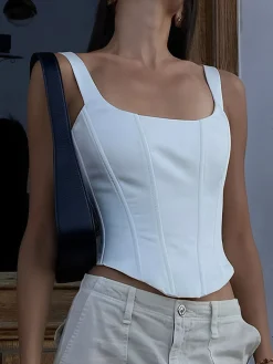 Ivory Glow Tied Crop Corset Top
