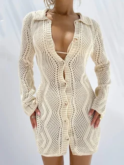 Jacquard Cardigan Short Sweater Dress