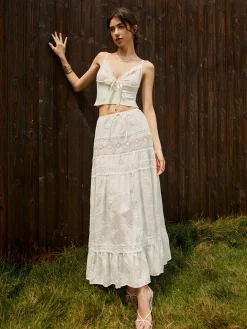 Jacquard Cotton Blends Maxi Skirt