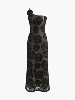Jacquard Floral Asymmetrical Long Dress