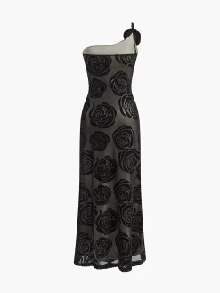 Jacquard Floral Asymmetrical Long Dress