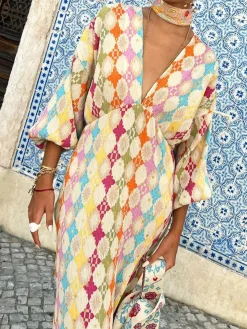 Jacquard Print V-Neck Dress