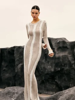 Jacquard Striped Crochet Long Dress