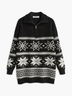 Jacquard Zipper Lapel Sweater