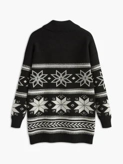 Jacquard Zipper Lapel Sweater