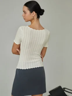 Keep It Simple Scalloped Pointelle Top