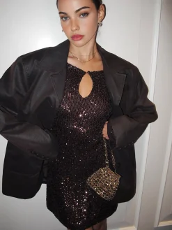 Keyhole Neckline Bell Sleeve Sequins Dress