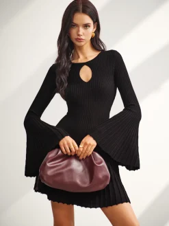 Keyhole Neckline Bell Sleeve Sweater Dress