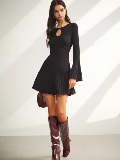 Keyhole Neckline Bell Sleeve Sweater Dress