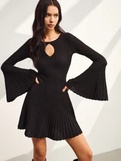 Keyhole Neckline Bell Sleeve Sweater Dress