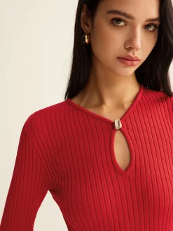 Keyhole Neckline Knit Skirt Set