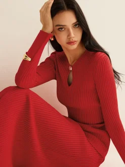 Keyhole Neckline Knit Skirt Set