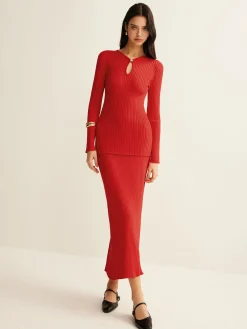 Keyhole Neckline Knit Skirt Set