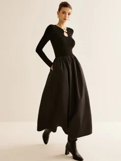 Keyhole Neckline Panel Dress
