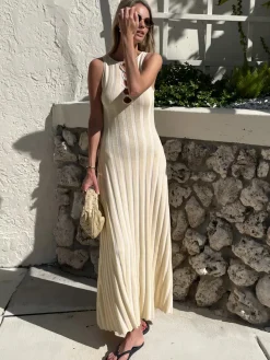 Keyhole Neckline Pearl Decor Sweater Long Dress