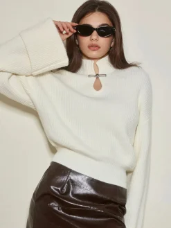Keyhole Neckline Ribbed Shift Sweater