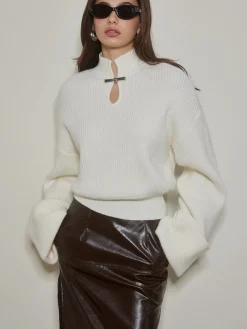 Keyhole Neckline Ribbed Shift Sweater