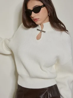 Keyhole Neckline Ribbed Shift Sweater