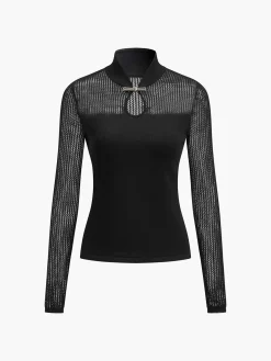 Keyhole Neckline Semi-Sheer Knit Top