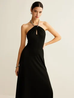 Keyhole Neckline Sleeveless Halter Dress
