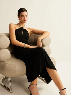 Keyhole Neckline Sleeveless Halter Dress