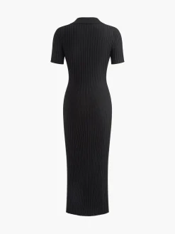 Knit Button Short Sleeve Slim Dress