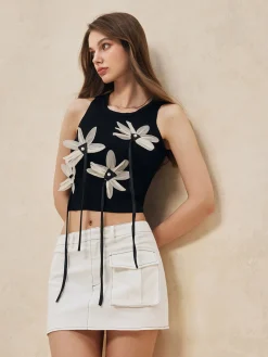 Knit Floral Tassel Vest