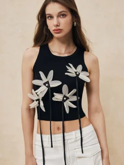 Knit Floral Tassel Vest