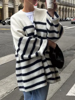 Knit Oversized Stripe Pocket Cardigan
