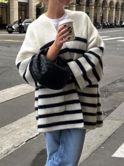 Knit Oversized Stripe Pocket Cardigan