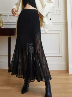 Knit Pleated Semi-sheer Maxi Skirt