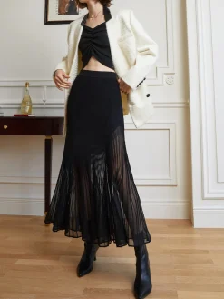 Knit Pleated Semi-sheer Maxi Skirt