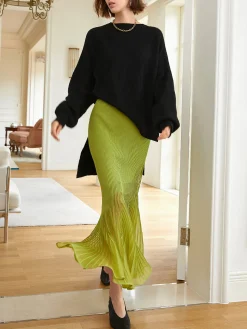 Knit Pleated Semi-sheer Maxi Skirt