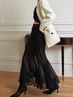 Knit Pleated Semi-sheer Maxi Skirt