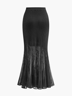 Knit Pleated Semi-sheer Maxi Skirt