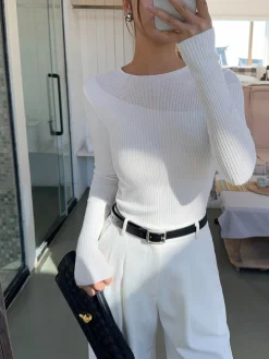 Knit Ribbed Crew Neck Asymmetric Top