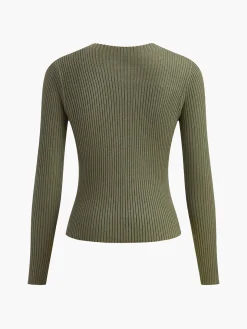 Knit Ribbed Crew Neck Asymmetric Top