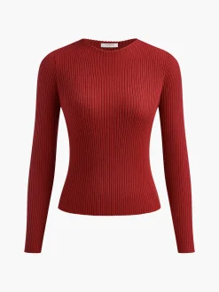 Knit Ribbed Crew Neck Asymmetric Top