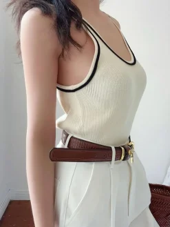 Knitted Crew Collar Contrast Vest