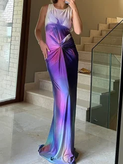 Knot Printed Gradient Long Dress