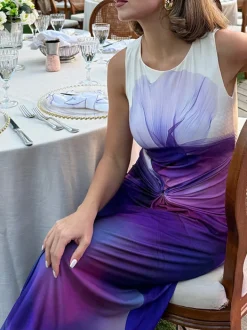 Knot Printed Gradient Long Dress