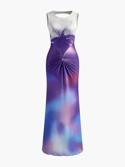 Knot Printed Gradient Long Dress
