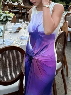 Knot Printed Gradient Long Dress